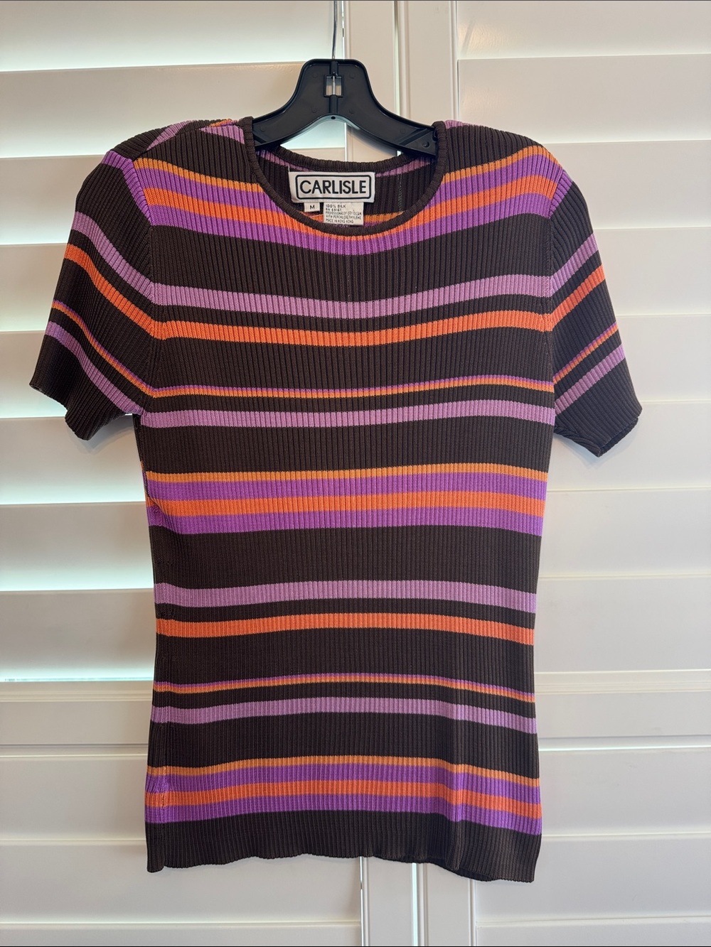 Carlisle Short Sleeve Ribbed Stripe Top - Black, Purple & Orange